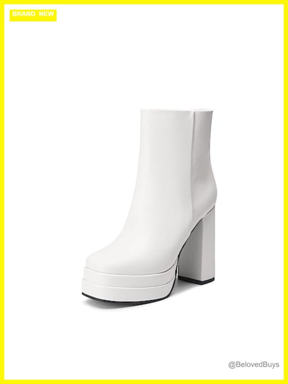 Vegan Leather Platform Gogo Ankle Boots Chunky Heel Square Toe Zipper Closure
